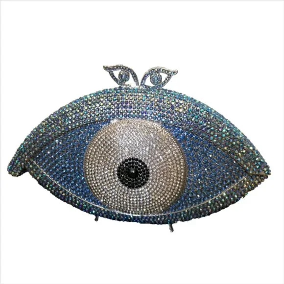 Natasha Couture Minaudiere Crystal Embellished Evil Eye Clutch